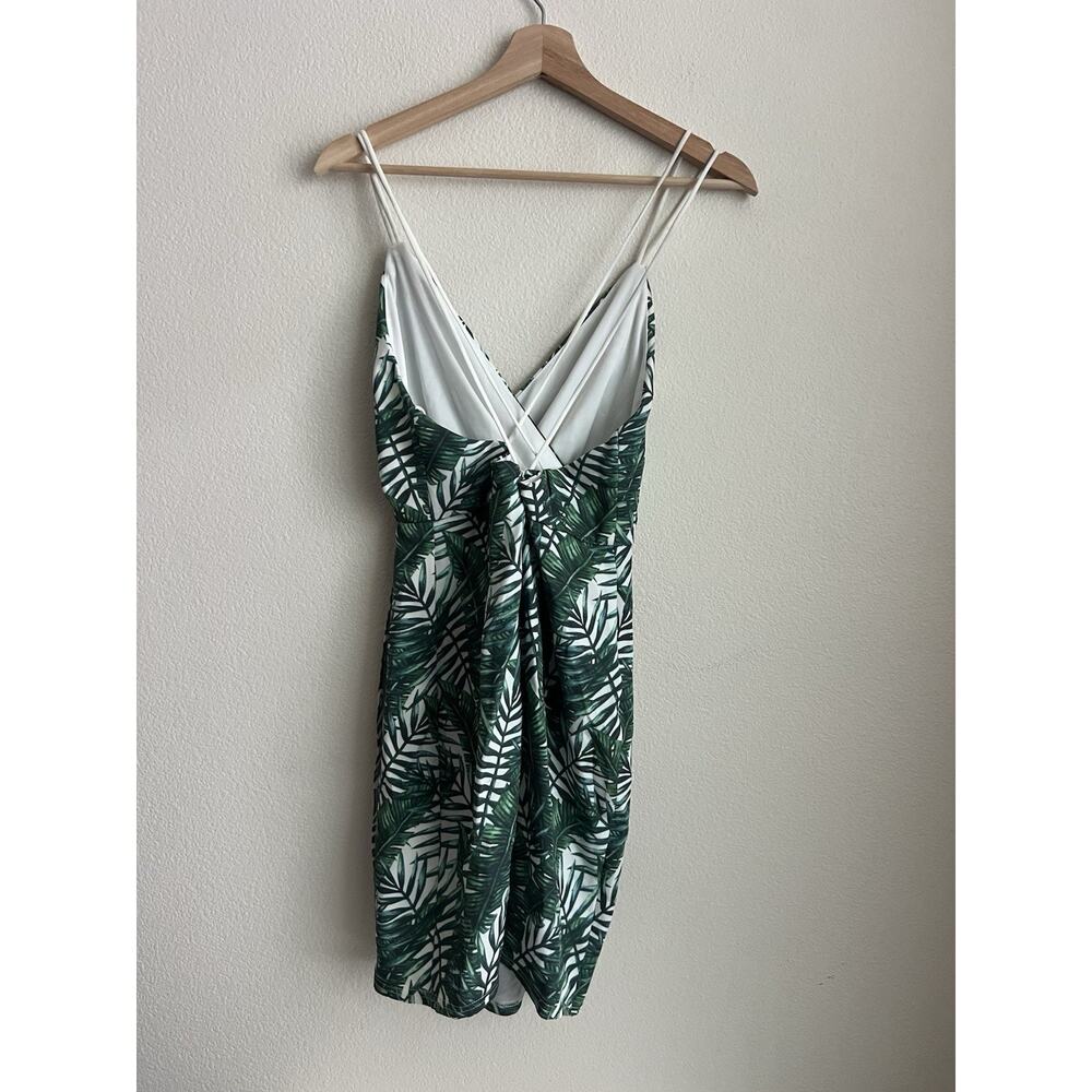 Banjul Dress Womens Small Green White Leaf Tropical Faux Wrap Cross Cross Back - Picture 5 of 10